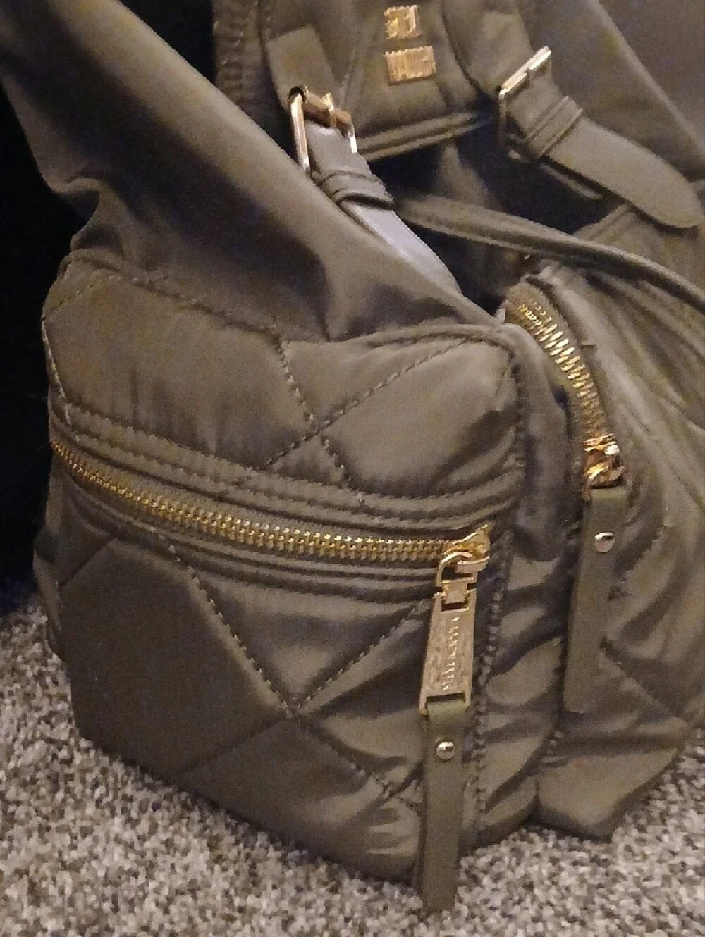 Steve Madden Olive Green Quilted Drawstring Backpack